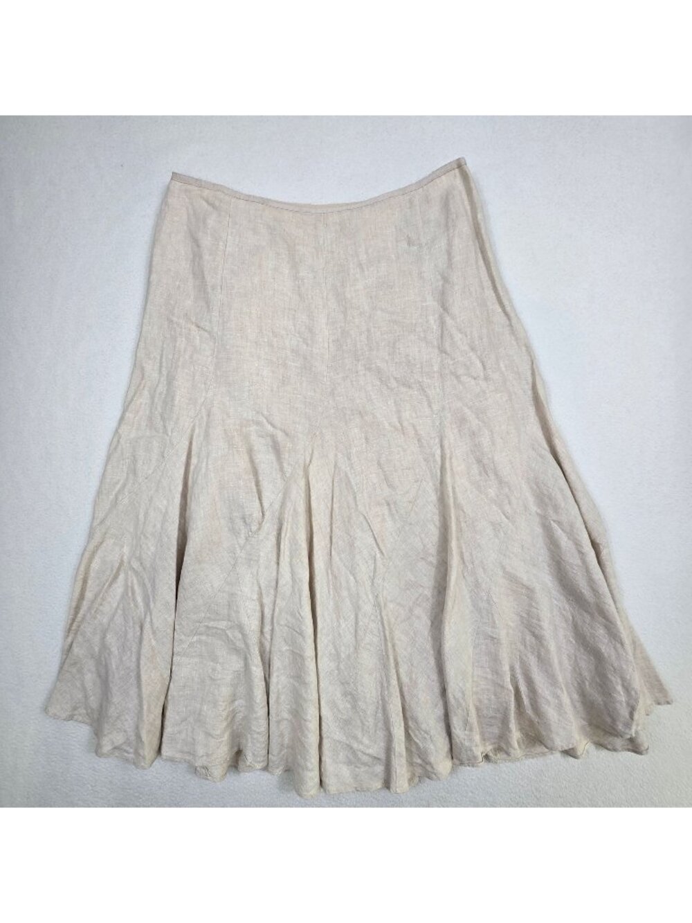 Liz Claiborne Beige Linen Flared Midi Skirt Womens Size 14 Minimalist Lagenlook
